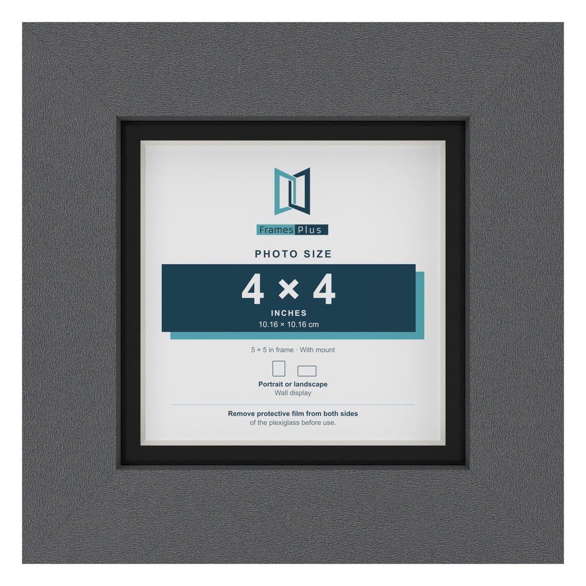 Dark Grey 5 x 5 inch picture frame with a black mount for a 4 x 4 inch photo