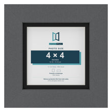 Dark Grey 5 x 5 inch picture frame with a black mount for a 4 x 4 inch photo