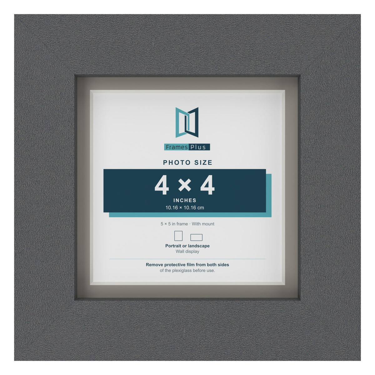 Dark Grey 5 x 5 inch picture frame with a Dawn Grey mount for a 4 x 4 inch photo