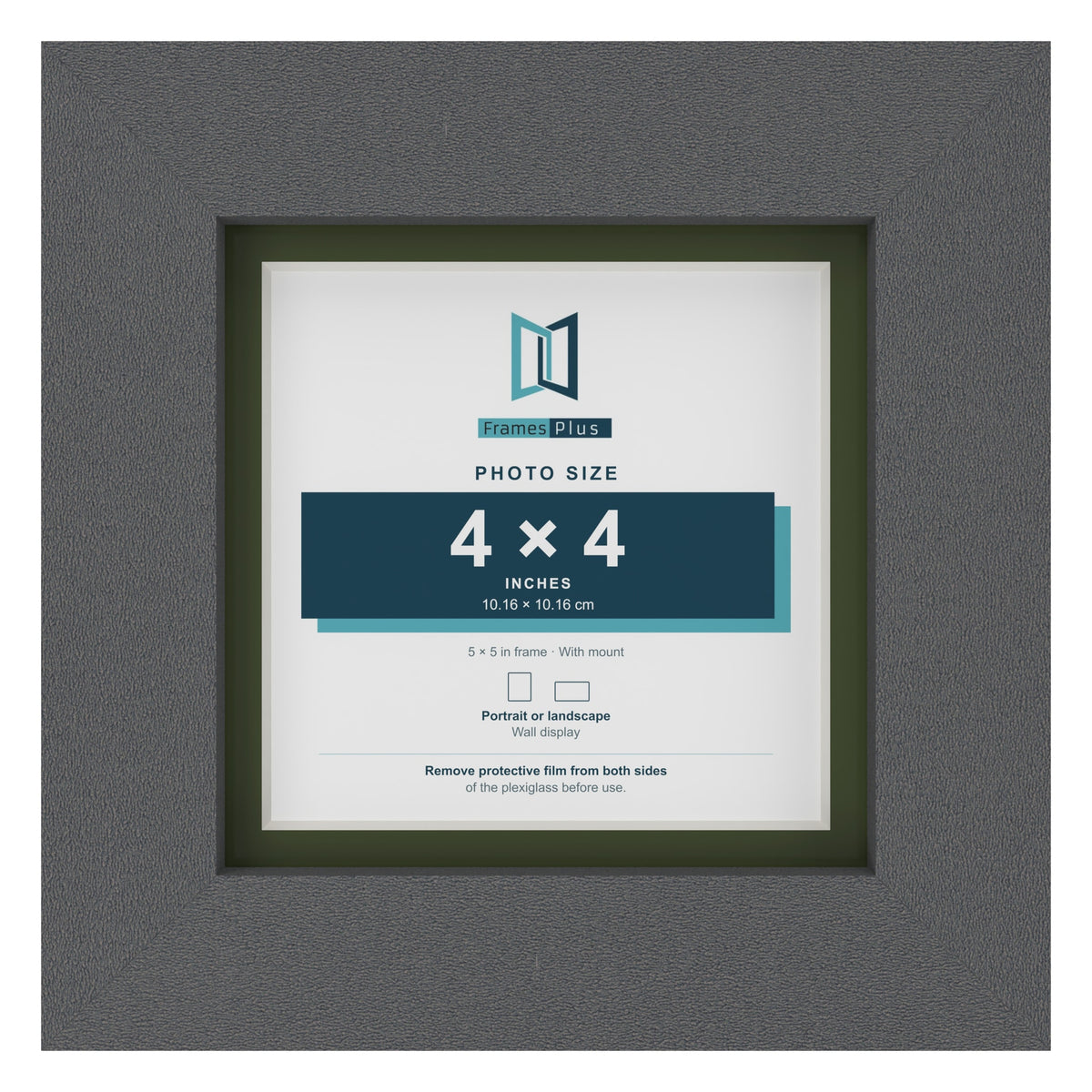 Dark Grey 5 x 5 inch picture frame with a green mount for a 4 x 4 inch photo
