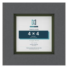 Dark Grey 5 x 5 inch picture frame with a green mount for a 4 x 4 inch photo