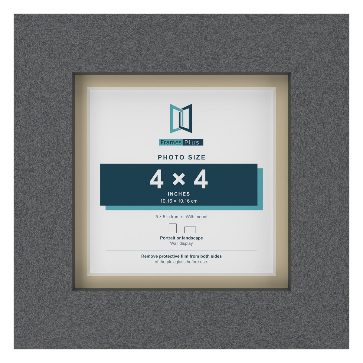 Dark Grey 5 x 5 inch picture frame with an ivory mount for a 4 x 4 inch photo