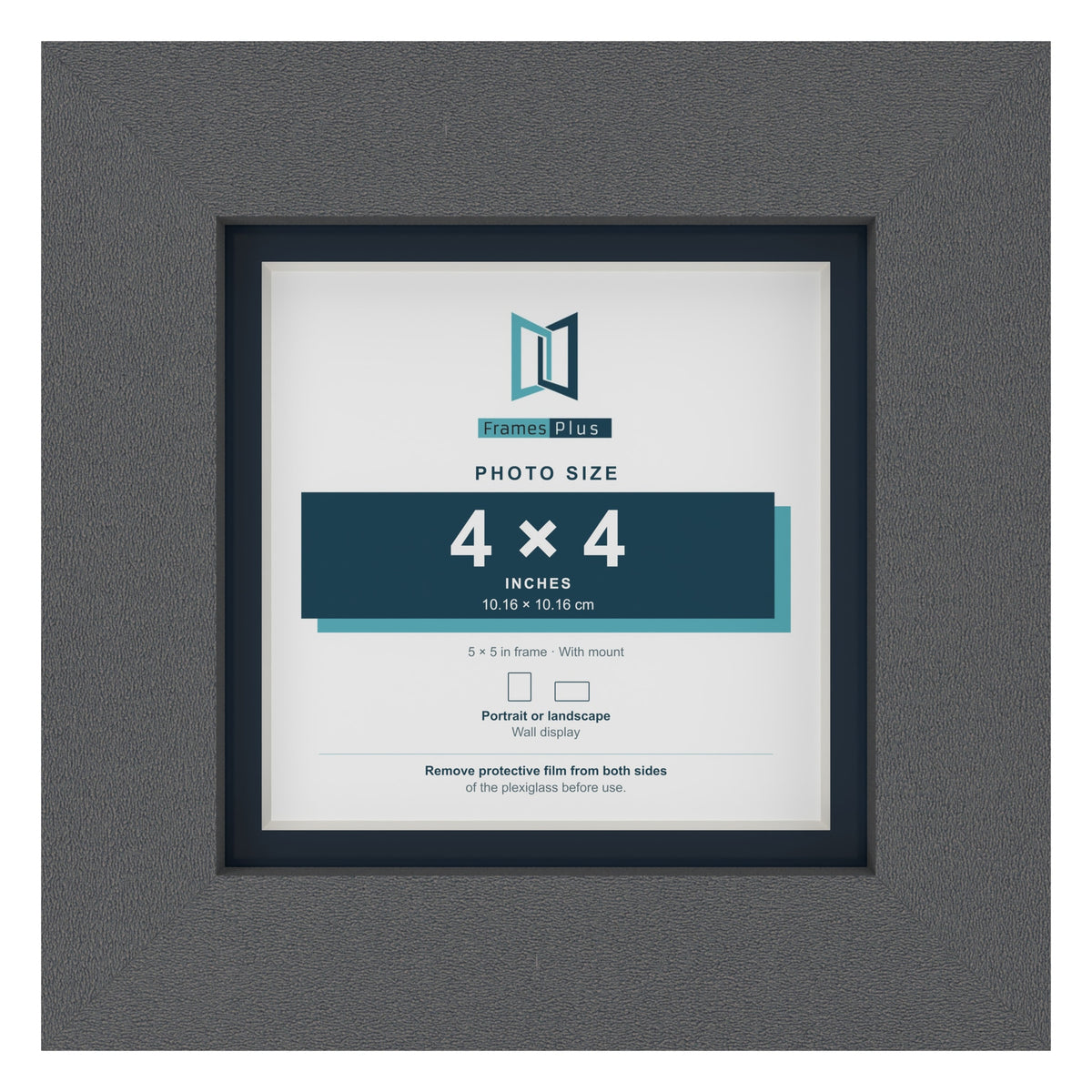 Dark Grey 5 x 5 inch picture frame with a Pacific Blue mount for a 4 x 4 inch photo