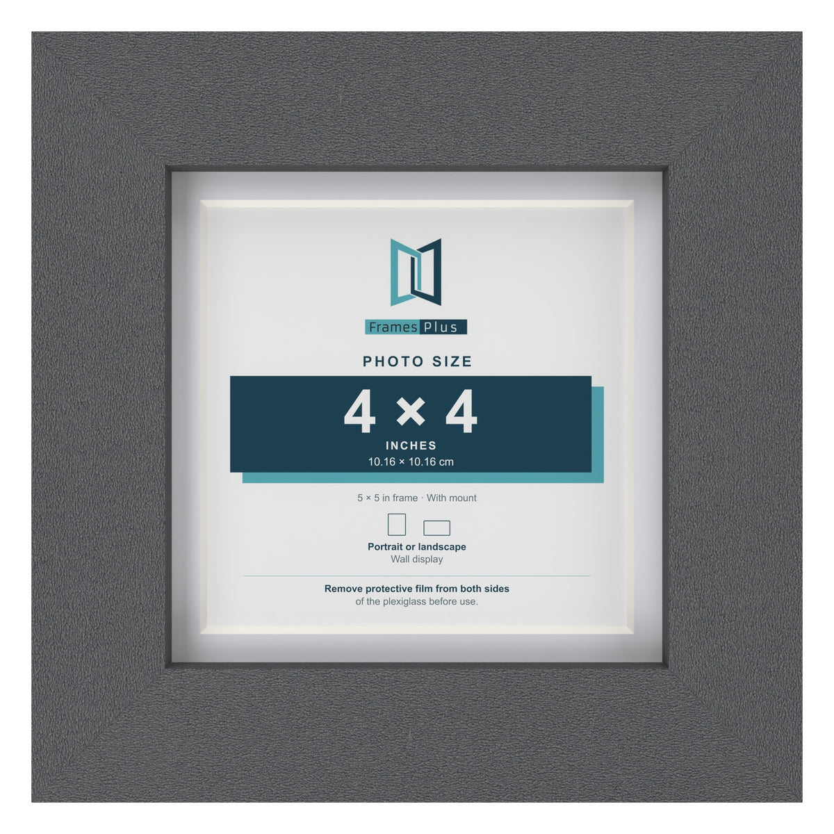 Dark Grey 5 x 5 inch picture frame with a white mount for a 4 x 4 inch photo