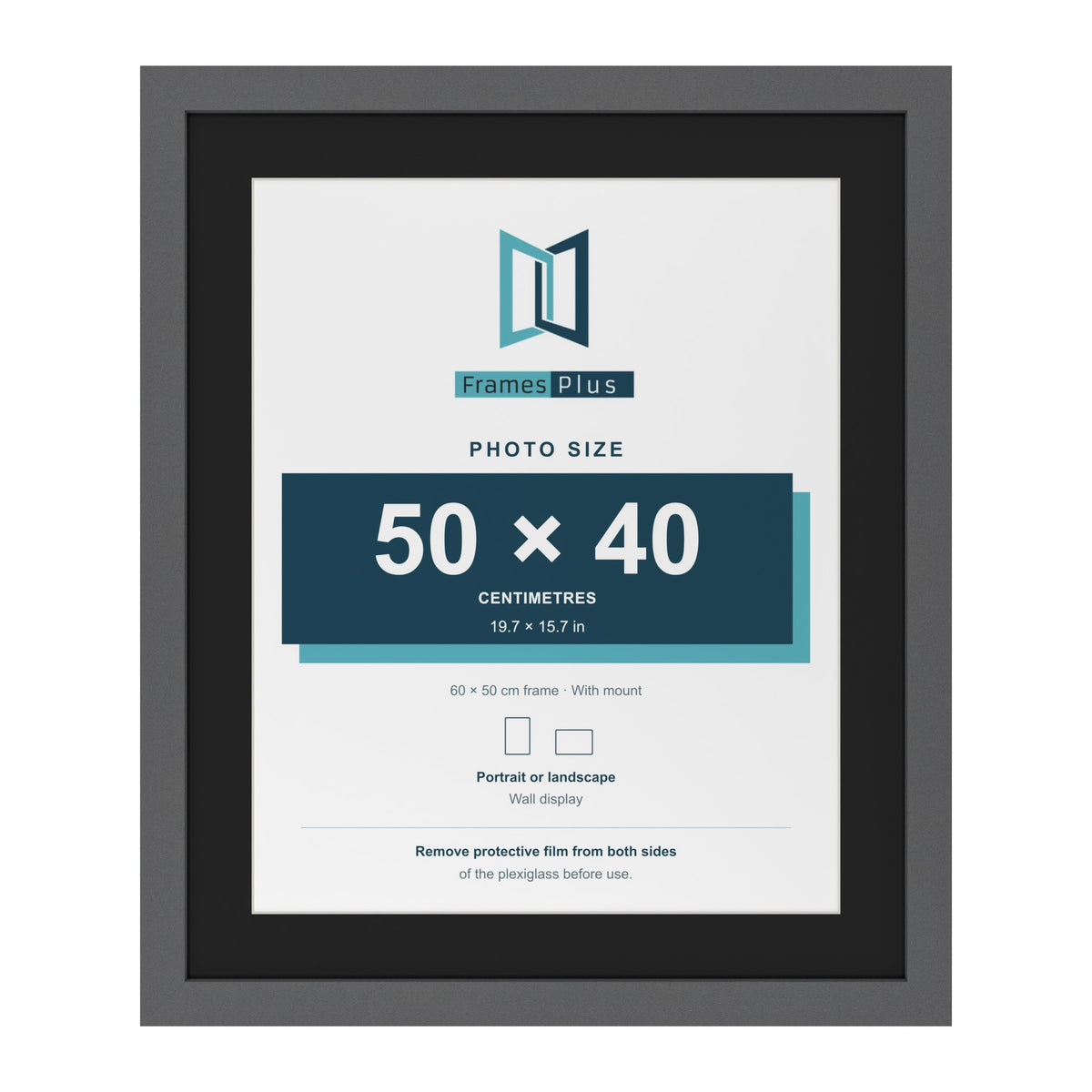 Dark Grey 60 x 50 cm picture frame with a black mount for a 50 x 40 cm photo