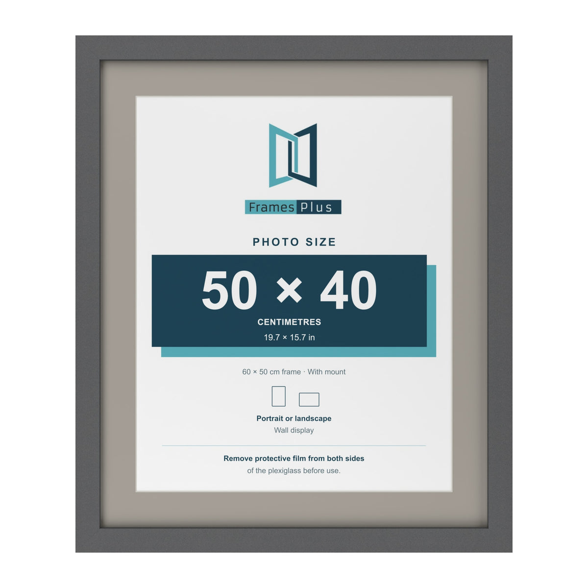 Dark Grey 60 x 50 cm picture frame with a Dawn Grey mount for a 50 x 40 cm photo