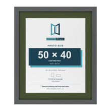 Dark Grey 60 x 50 cm picture frame with a green mount for a 50 x 40 cm photo