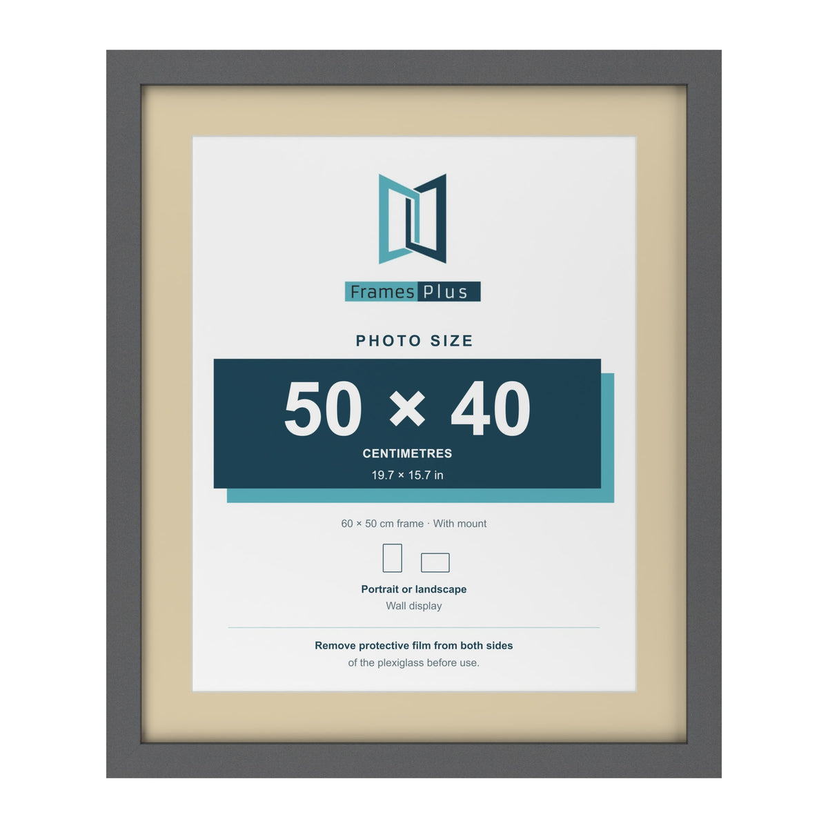 Dark Grey 60 x 50 cm picture frame with an ivory mount for a 50 x 40 cm photo
