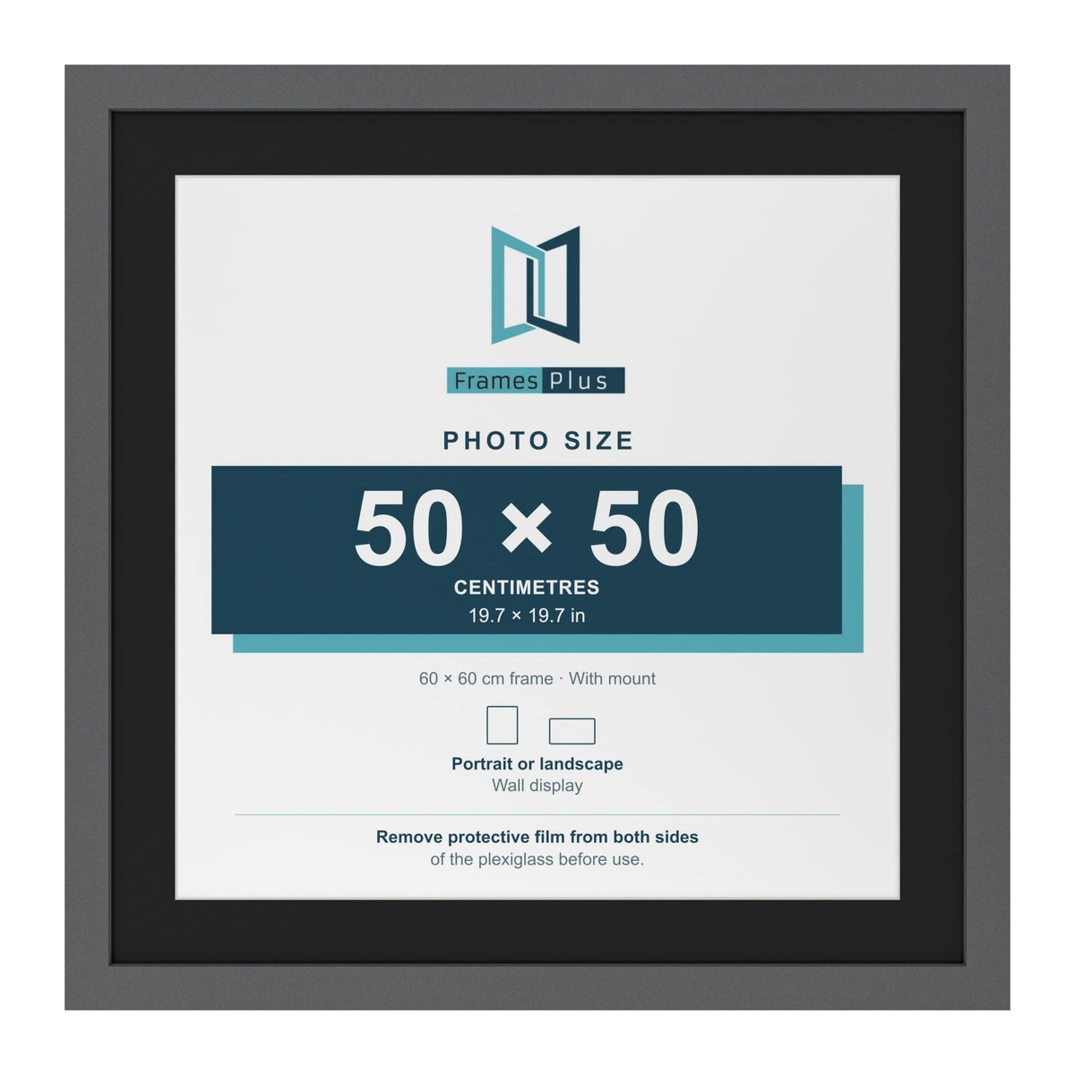 Dark Grey 60 x 60 cm picture frame with a black mount for a 50 x 50 cm photo