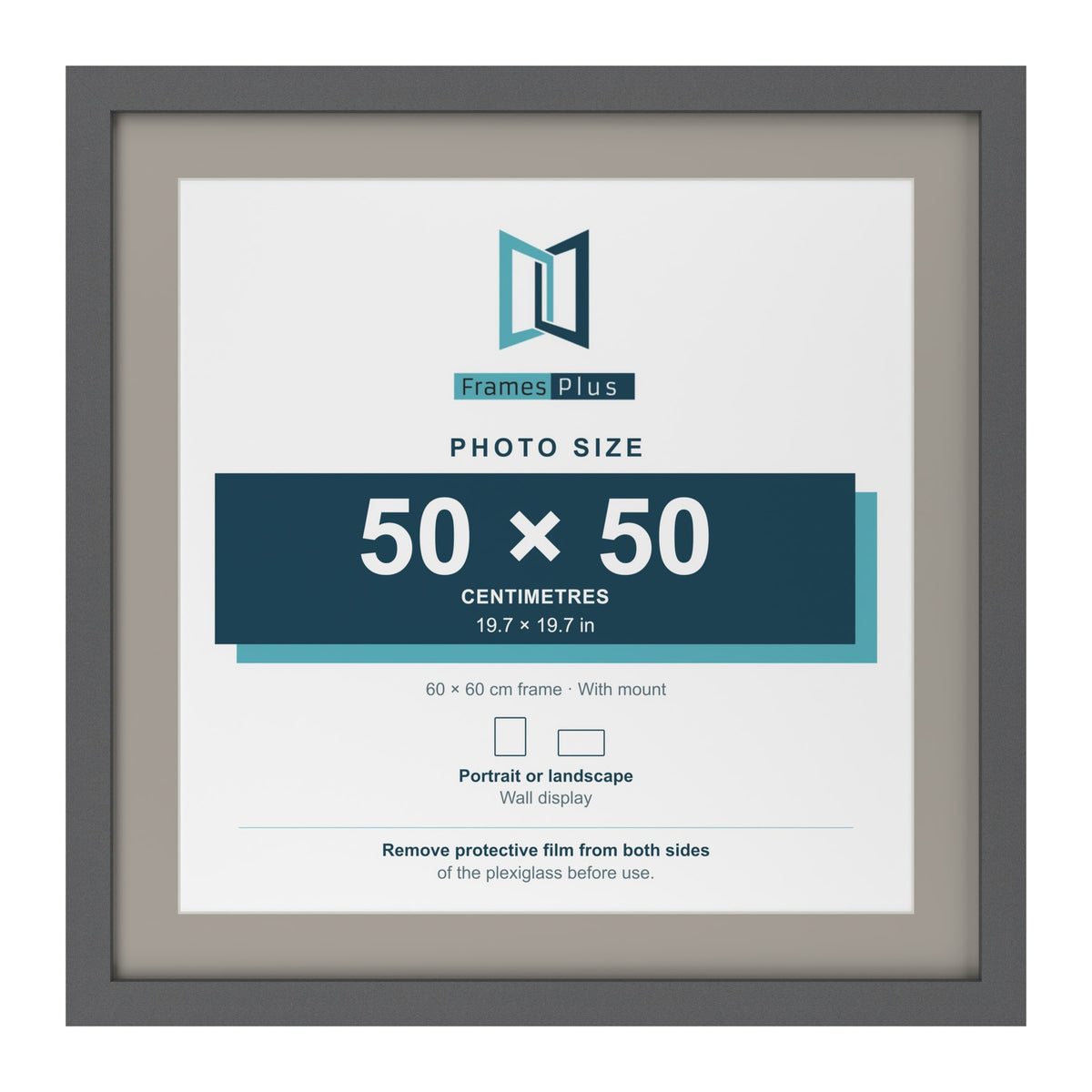 Dark Grey 60 x 60 cm picture frame with a Dawn Grey mount for a 50 x 50 cm photo