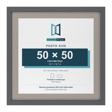 Dark Grey 60 x 60 cm picture frame with a Dawn Grey mount for a 50 x 50 cm photo