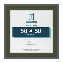 Dark Grey 60 x 60 cm picture frame with a green mount for a 50 x 50 cm photo