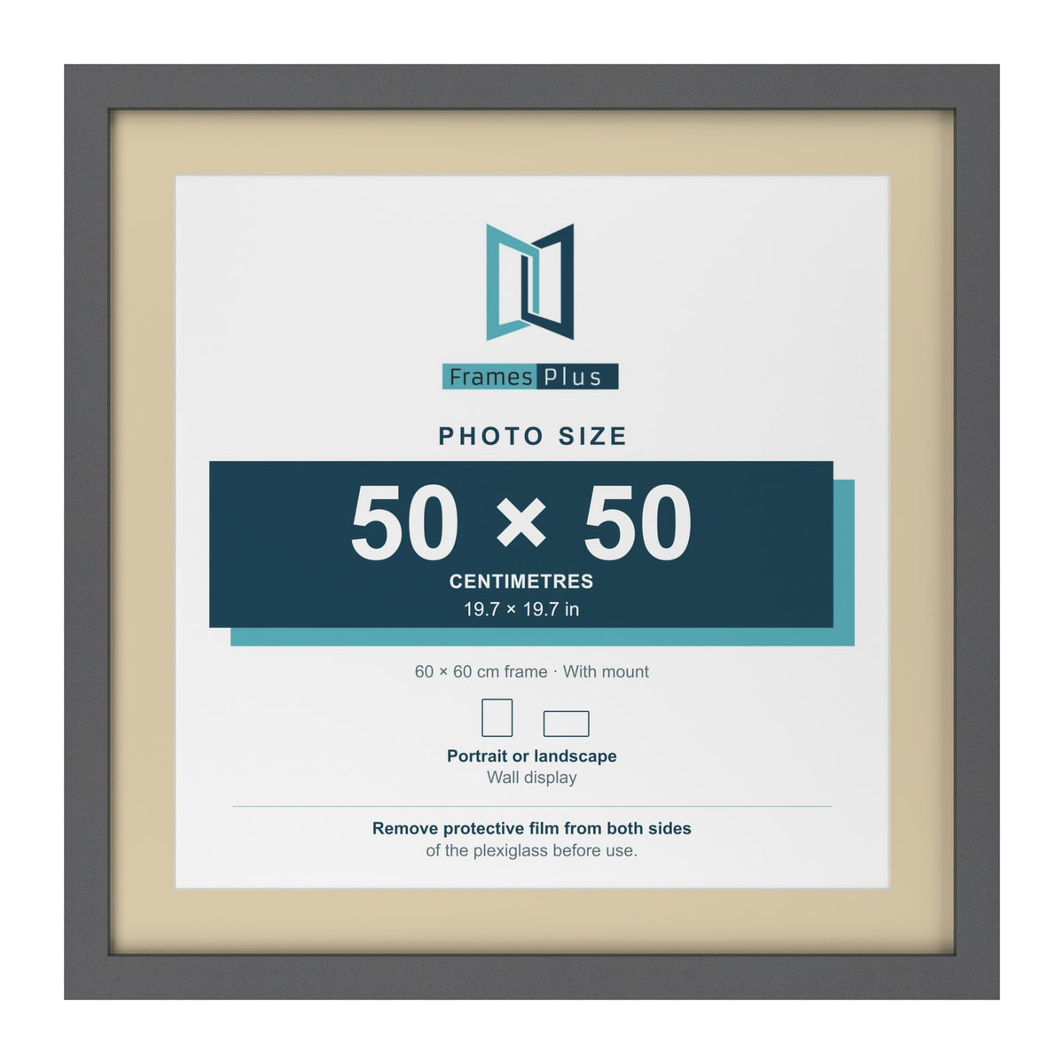 Dark Grey 60 x 60 cm picture frame with an ivory mount for a 50 x 50 cm photo