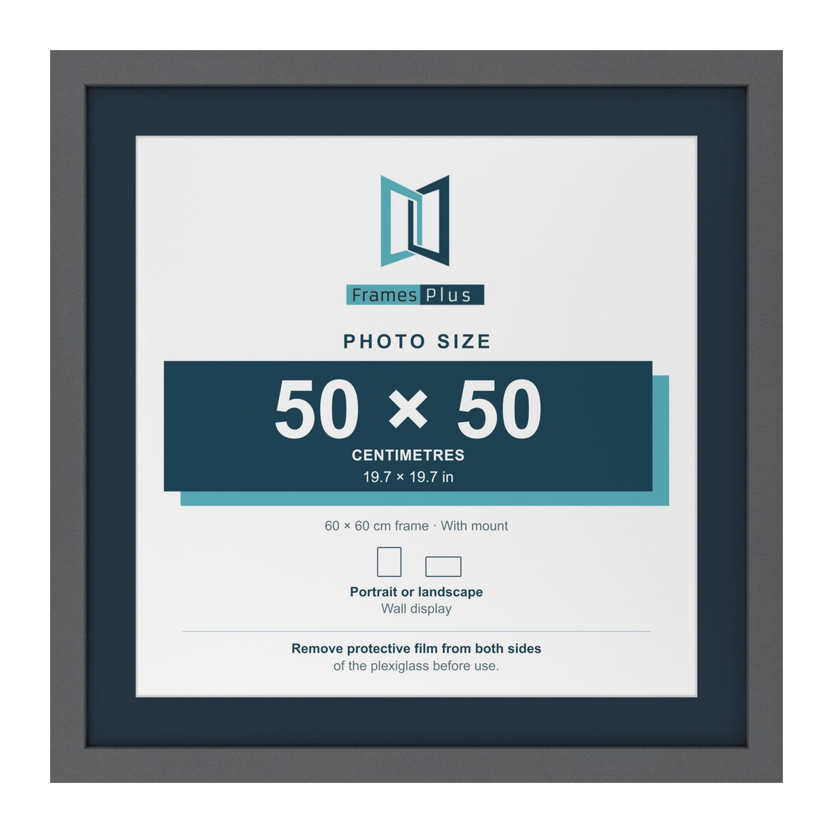 Dark Grey 60 x 60 cm picture frame with a Pacific Blue mount for a 50 x 50 cm photo
