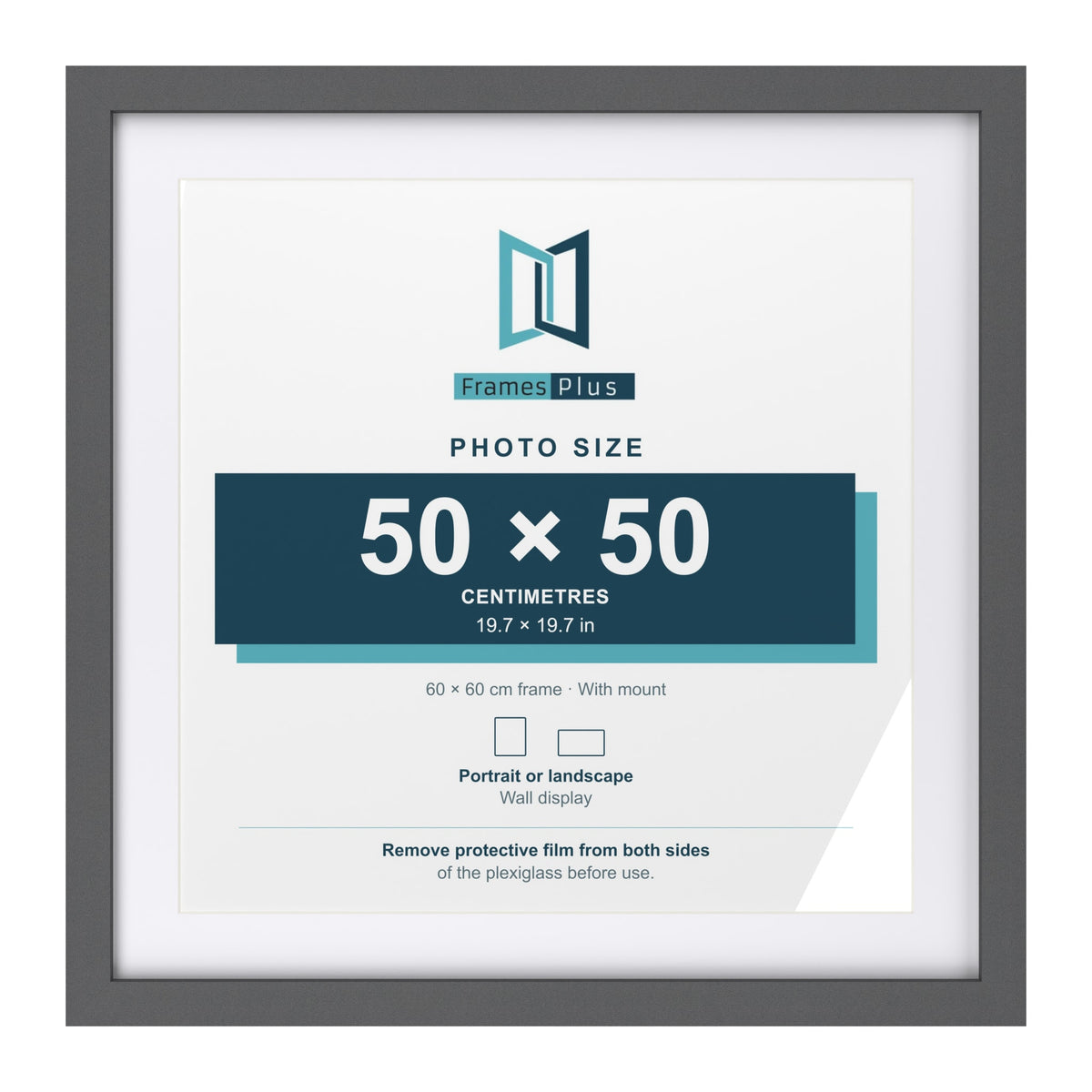 Dark Grey 60 x 60 cm picture frame with a white mount for a 50 x 50 cm photo