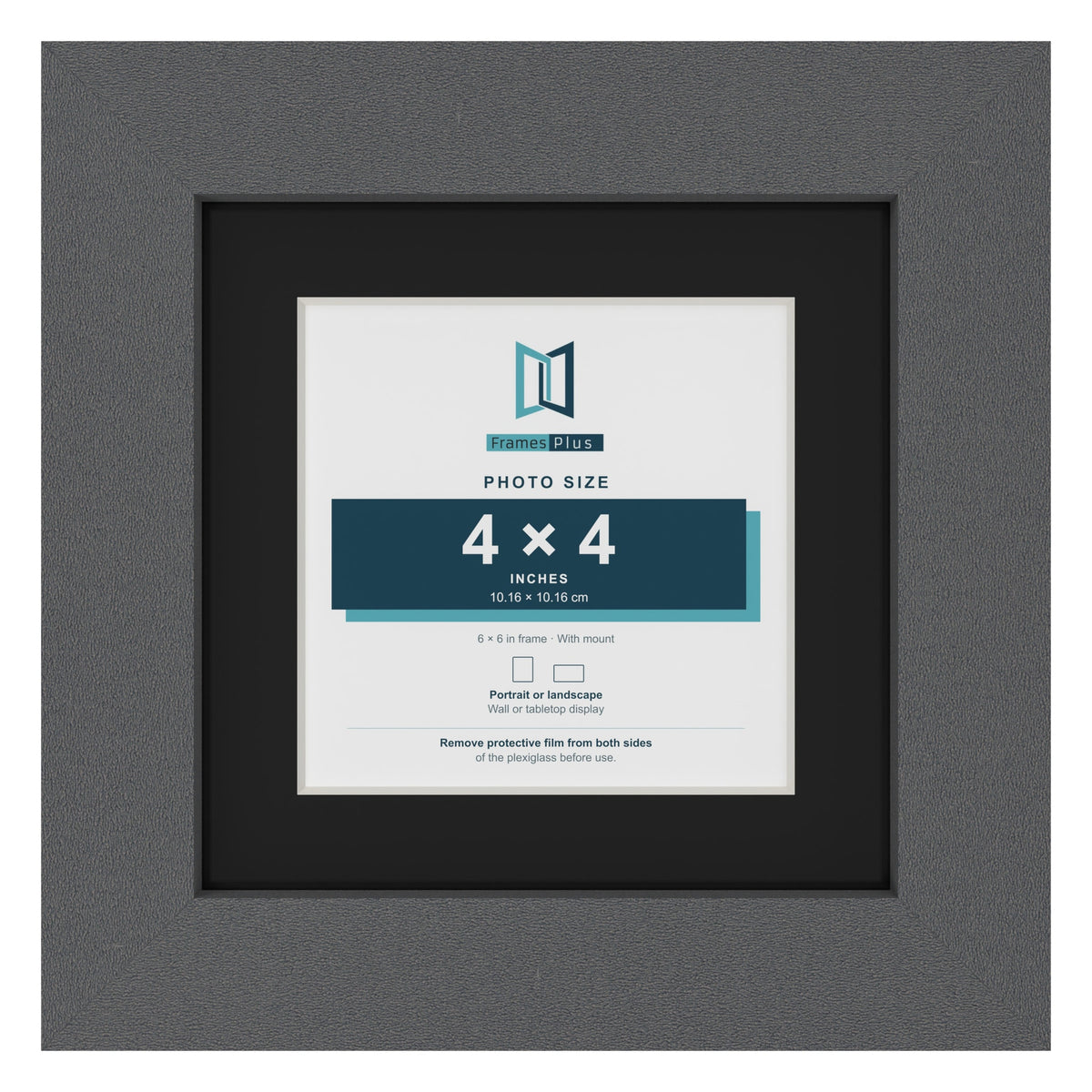Dark Grey 6 x 6 inch picture frame with a black mount for a 4 x 4 inch photo