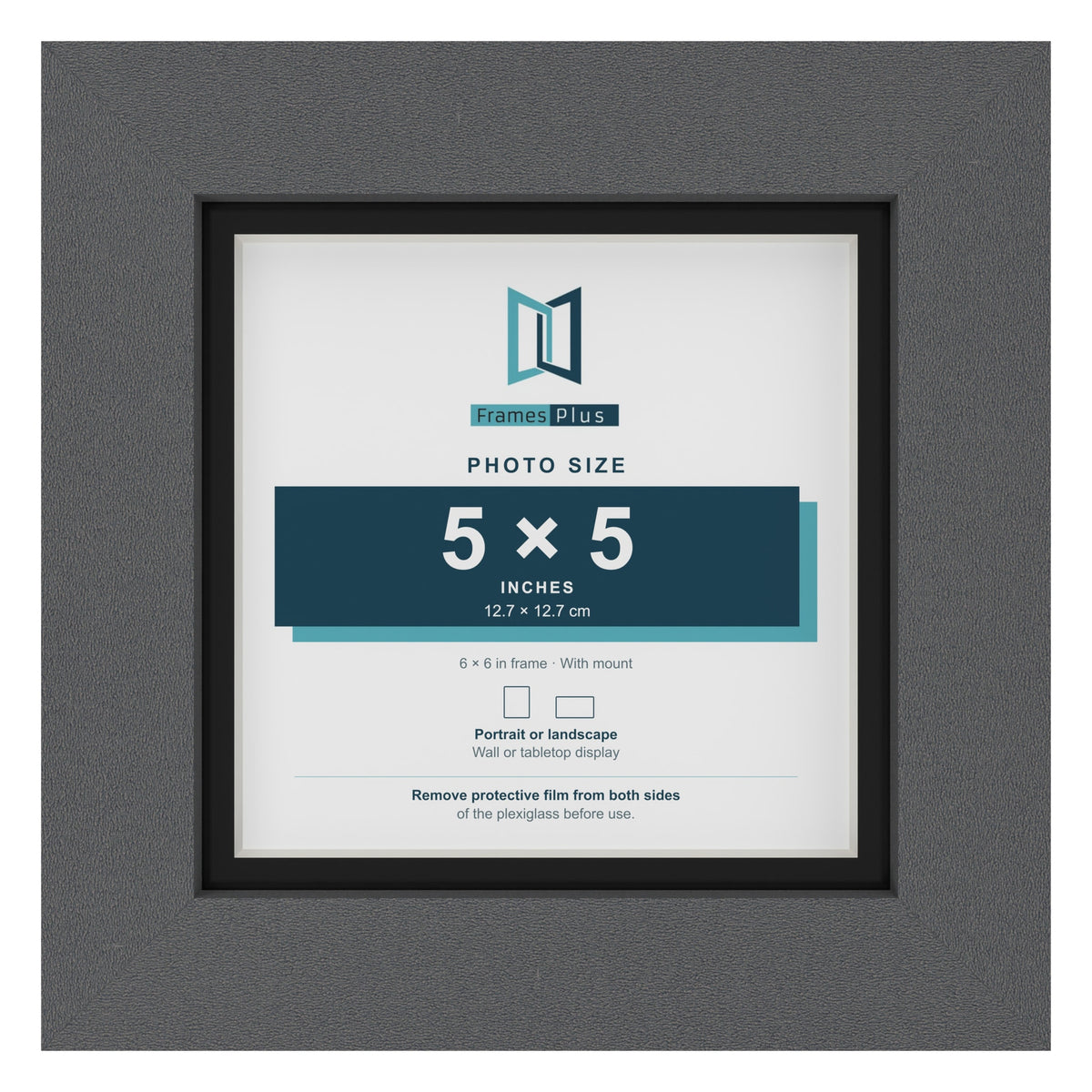 Dark Grey 6 x 6 inch picture frame with a black mount for a 5 x 5 inch photo