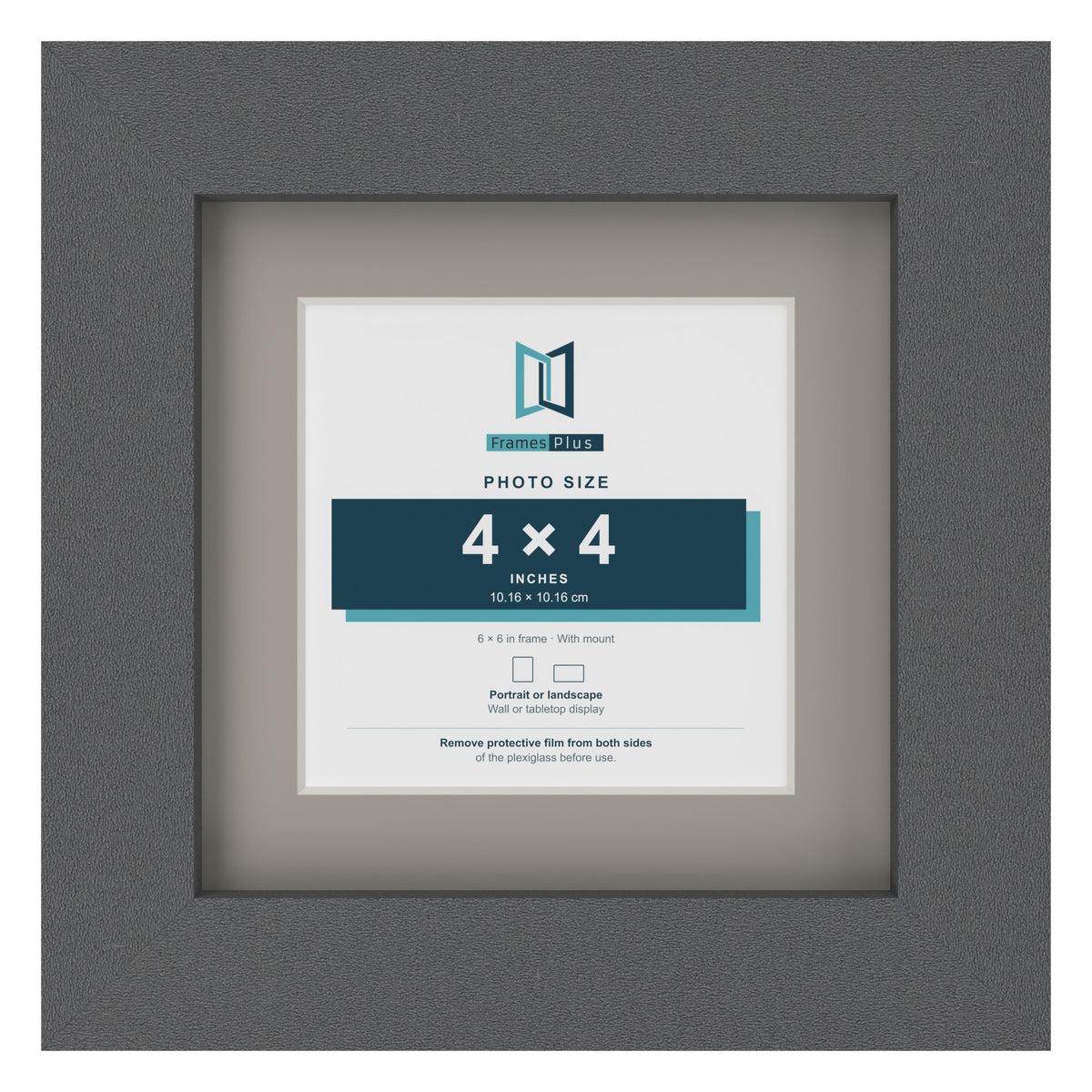 Dark Grey 6 x 6 inch picture frame with a Dawn Grey mount for a 4 x 4 inch photo