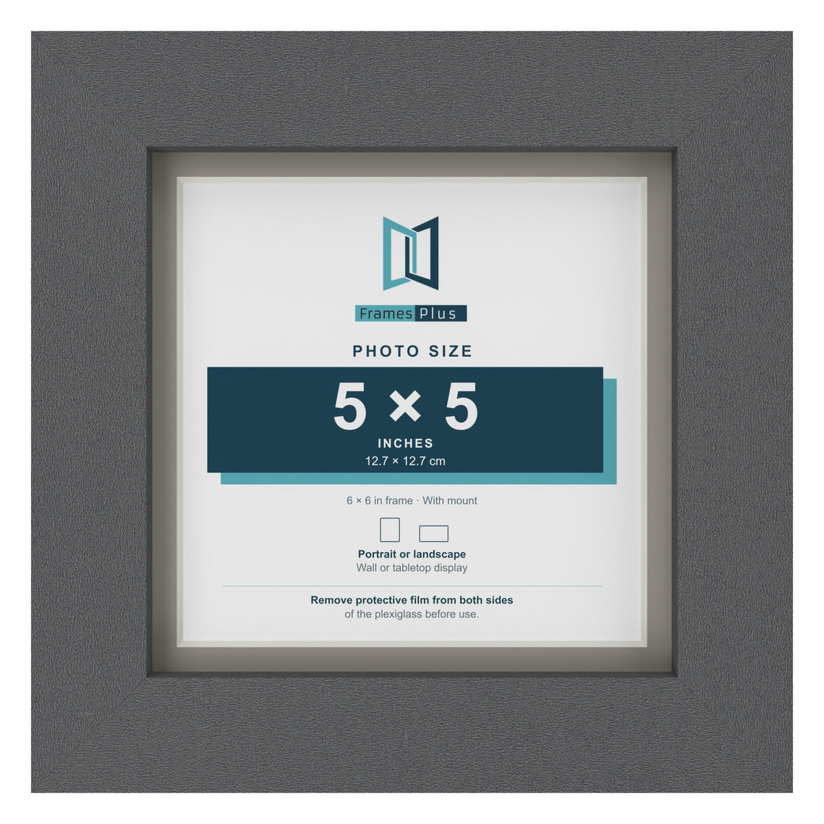 Dark Grey 6 x 6 inch picture frame with a Dawn Grey mount for a 5 x 5 inch photo