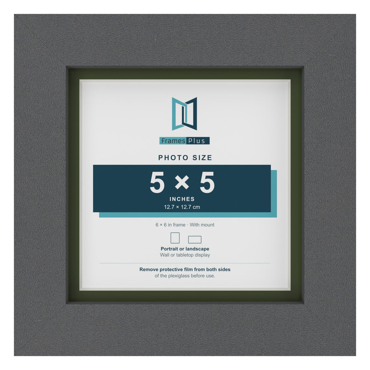 Dark Grey 6 x 6 inch picture frame with a green mount for a 5 x 5 inch photo