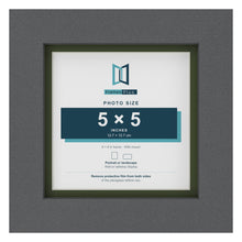 Dark Grey 6 x 6 inch picture frame with a green mount for a 5 x 5 inch photo