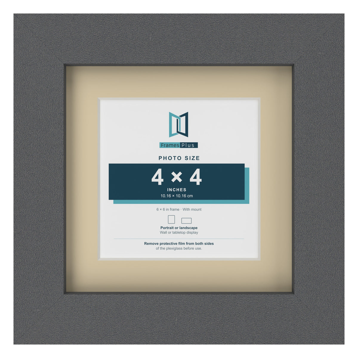 Dark Grey 6 x 6 inch picture frame with an ivory mount for a 4 x 4 inch photo