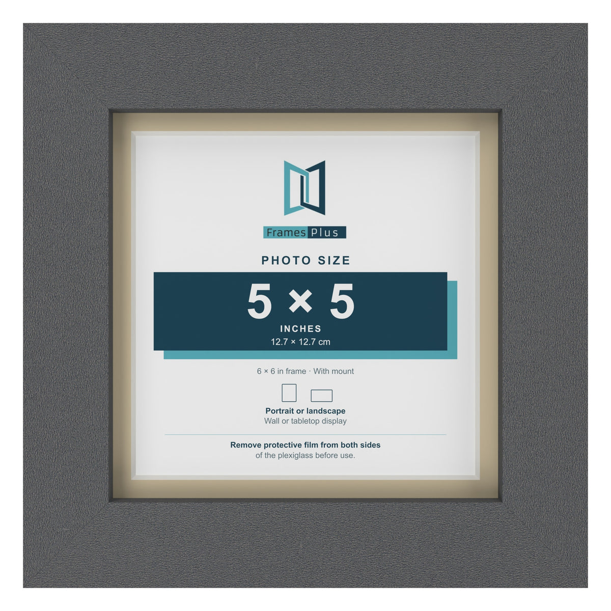 Dark Grey 6 x 6 inch picture frame with an ivory mount for a 5 x 5 inch photo
