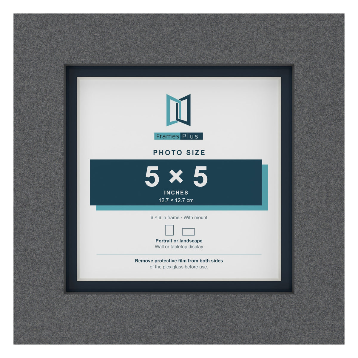 Dark Grey 6 x 6 inch picture frame with a Pacific Blue mount for a 5 x 5 inch photo