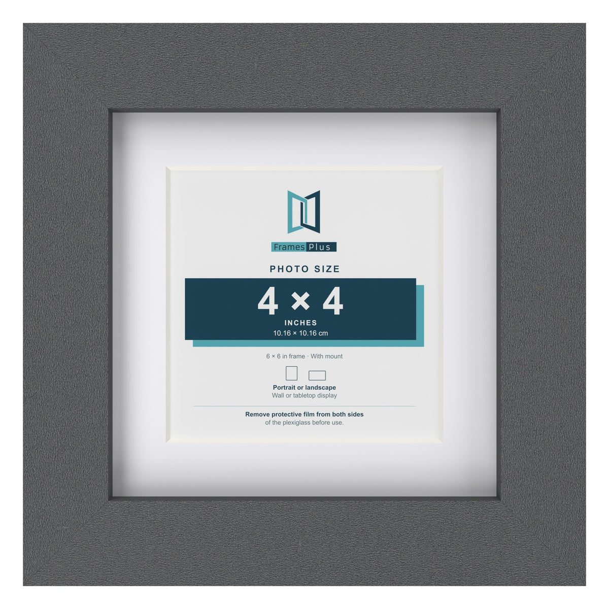 Dark Grey 6 x 6 inch picture frame with a white mount for a 4 x 4 inch photo