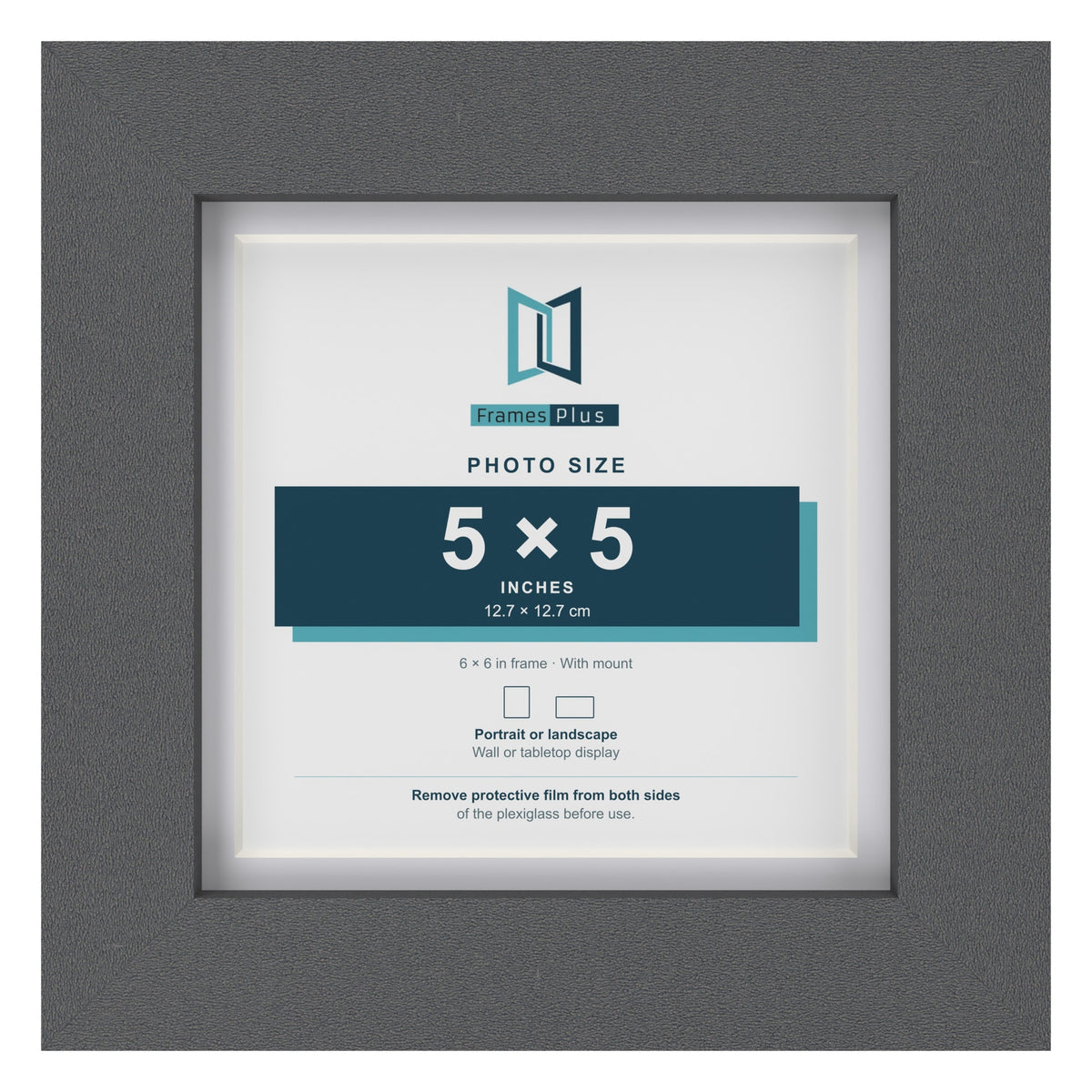 Dark Grey 6 x 6 inch picture frame with a white mount for a 5 x 5 inch photo