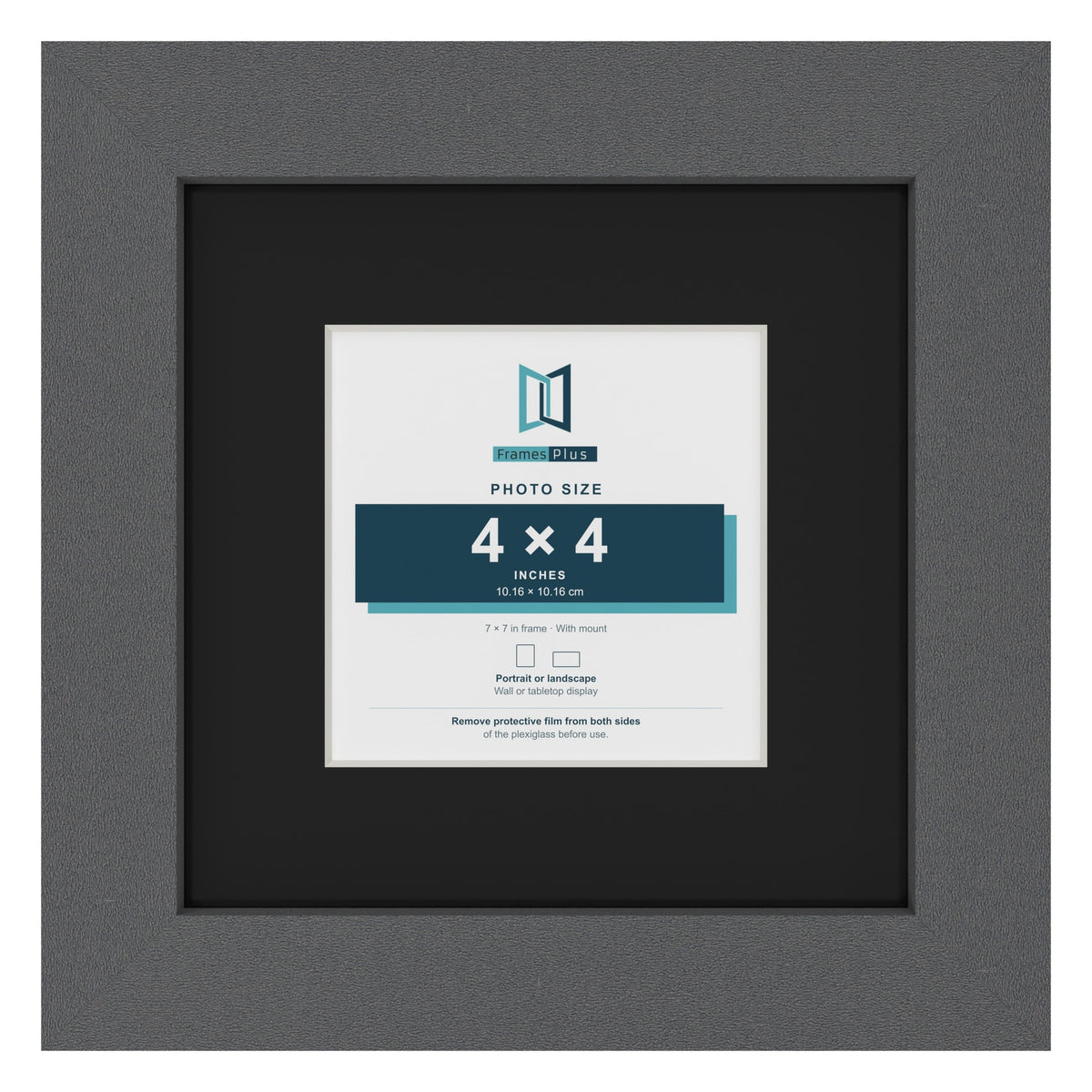 Dark Grey 7 x 7 inch picture frame with a black mount for a 4 x 4 inch photo
