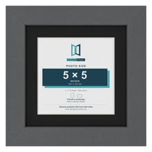 Dark Grey 7 x 7 inch picture frame with a black mount for a 5 x 5 inch photo