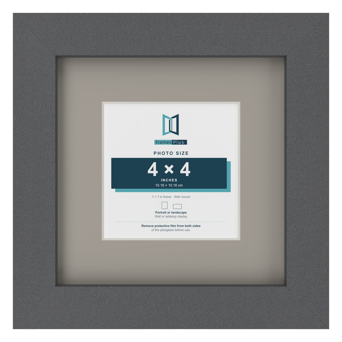 Dark Grey 7 x 7 inch picture frame with a Dawn Grey mount for a 4 x 4 inch photo