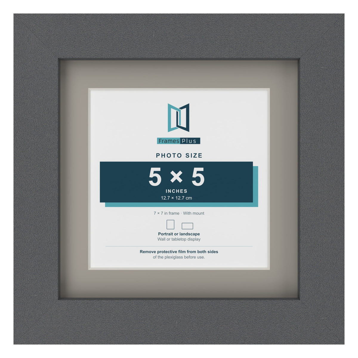 Dark Grey 7 x 7 inch picture frame with a Dawn Grey mount for a 5 x 5 inch photo