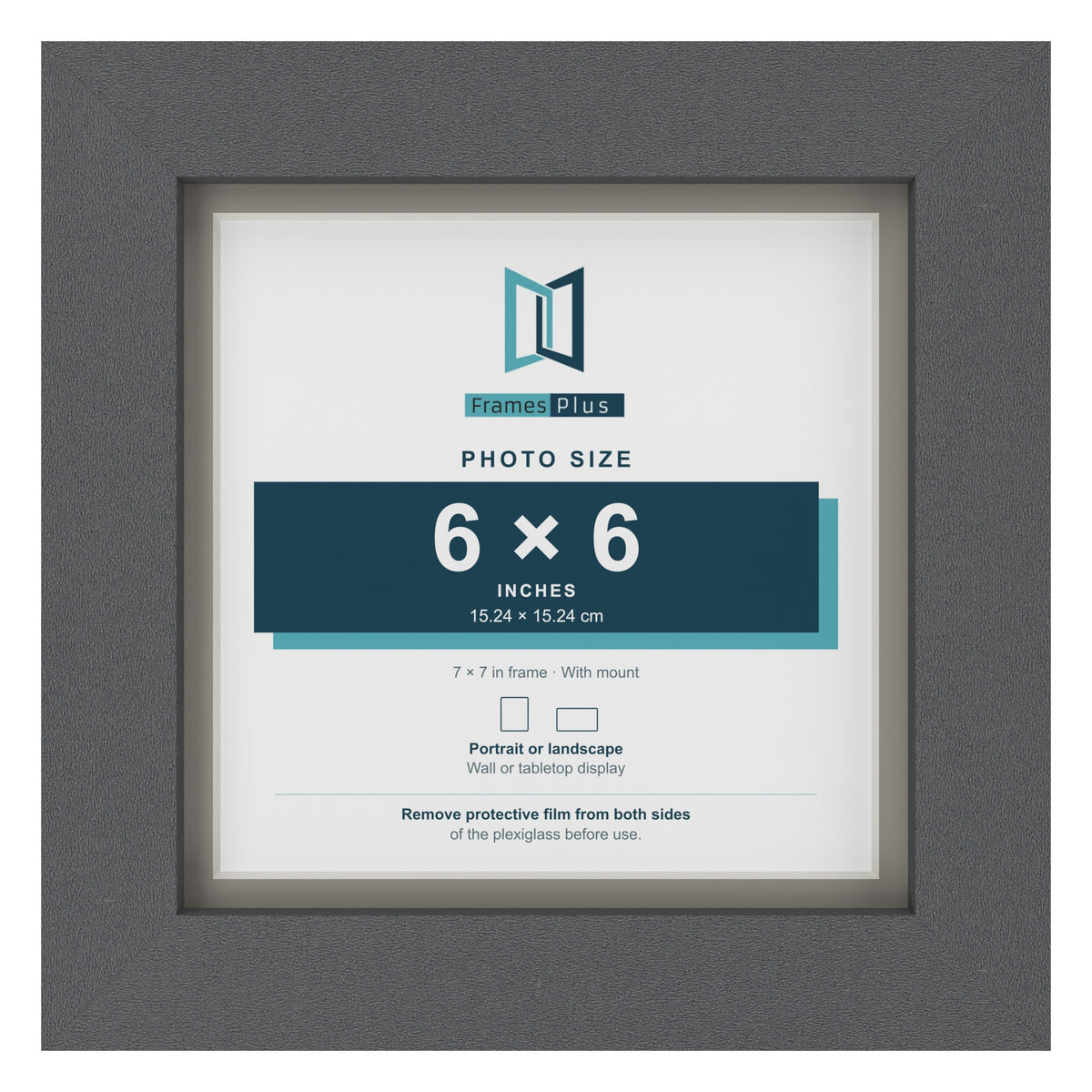 Dark Grey 7 x 7 inch picture frame with a Dawn Grey mount for a 6 x 6 inch photo