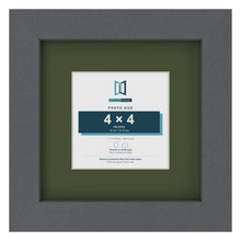 Dark Grey 7 x 7 inch picture frame with a green mount for a 4 x 4 inch photo