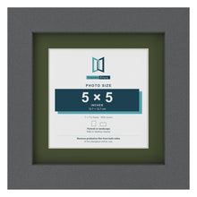 Dark Grey 7 x 7 inch picture frame with a green mount for a 5 x 5 inch photo