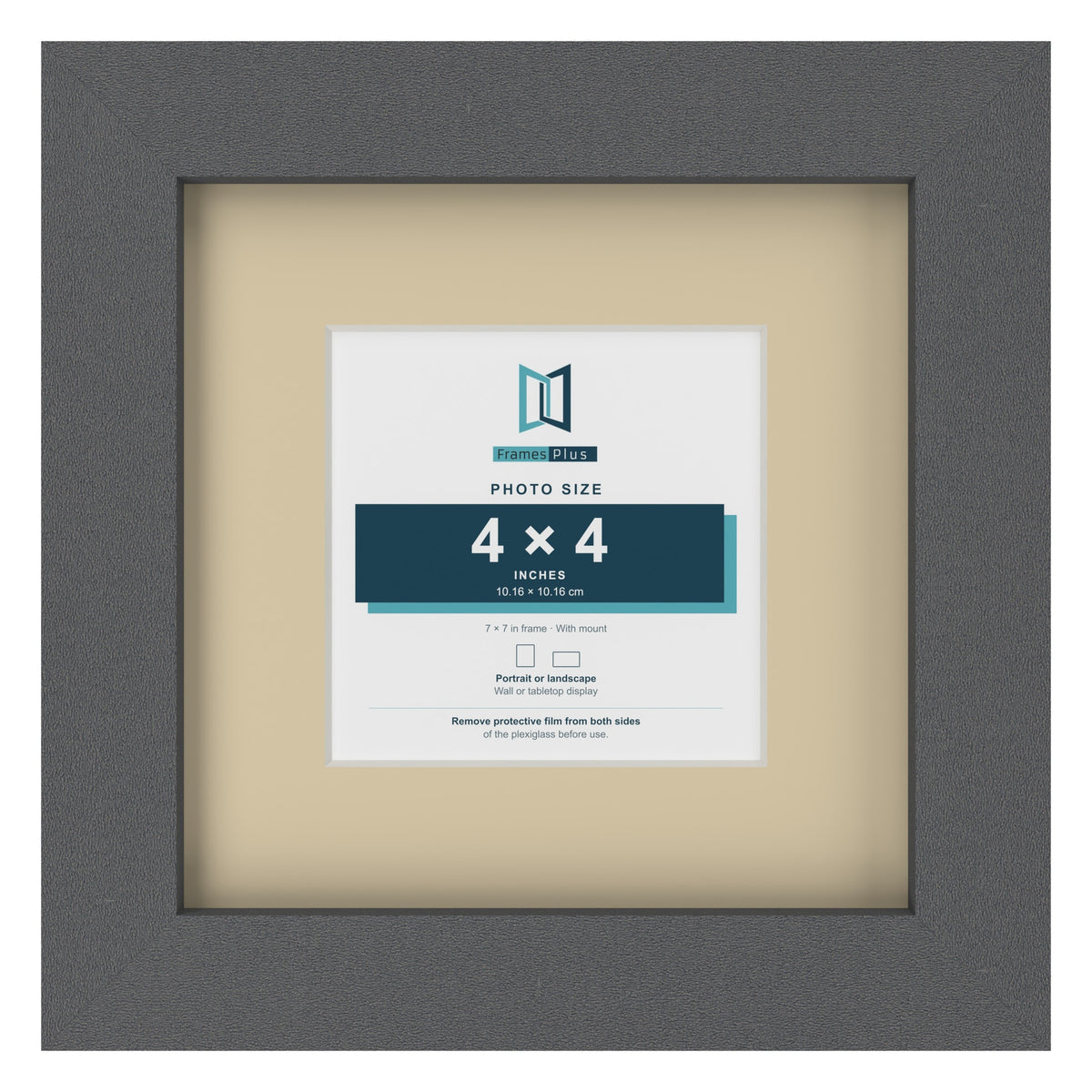 Dark Grey 7 x 7 inch picture frame with an ivory mount for a 4 x 4 inch photo
