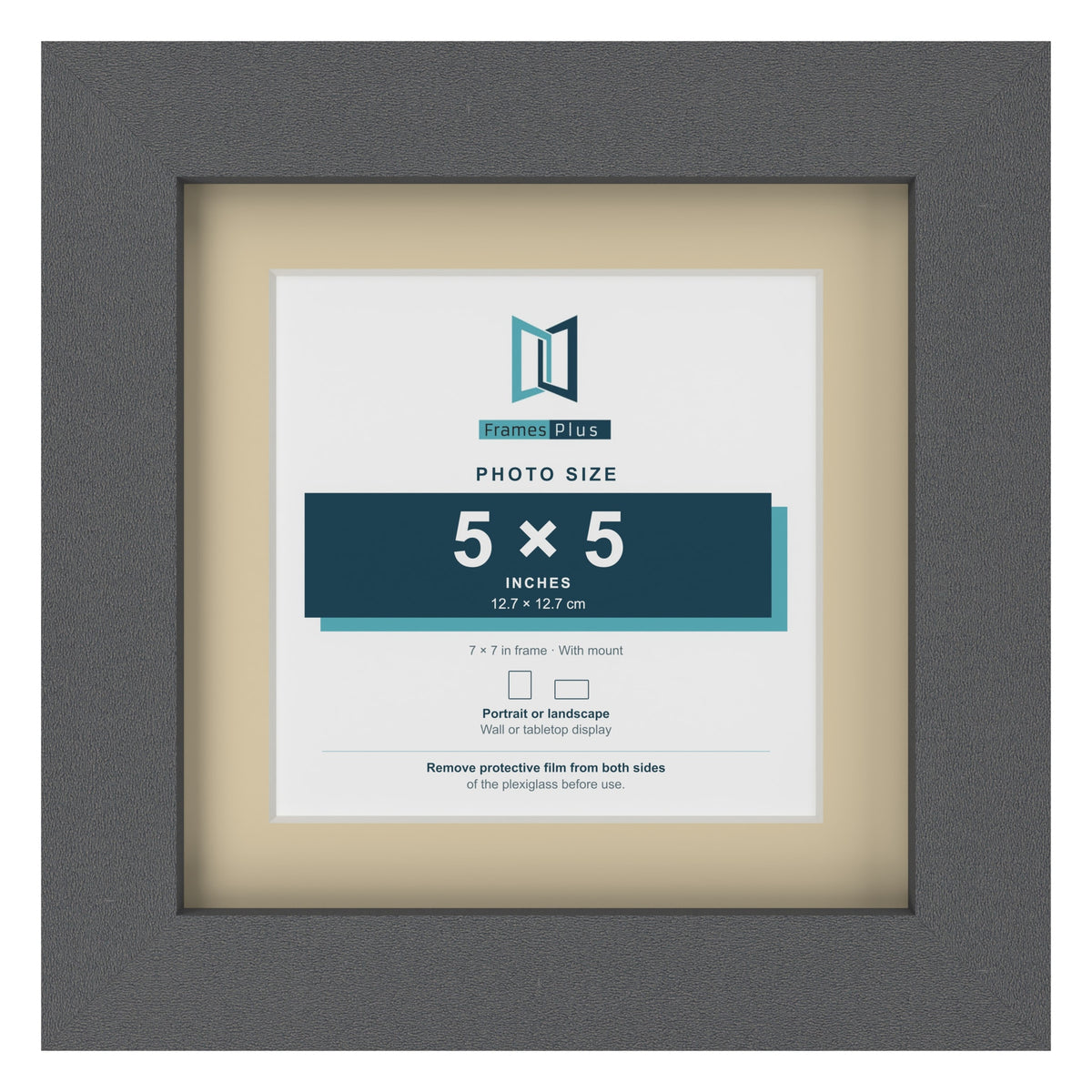 Dark Grey 7 x 7 inch picture frame with an ivory mount for a 5 x 5 inch photo