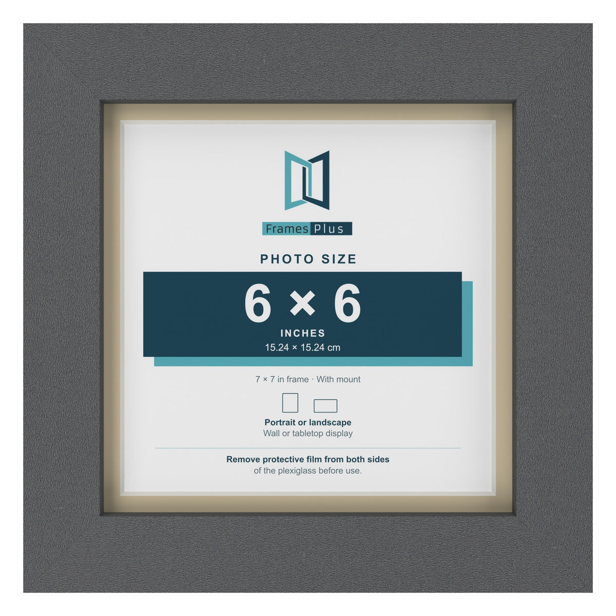 Dark Grey 7 x 7 inch picture frame with an ivory mount for a 6 x 6 inch photo