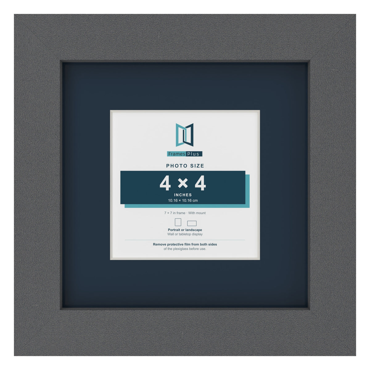 Dark Grey 7 x 7 inch picture frame with a Pacific Blue mount for a 4 x 4 inch photo