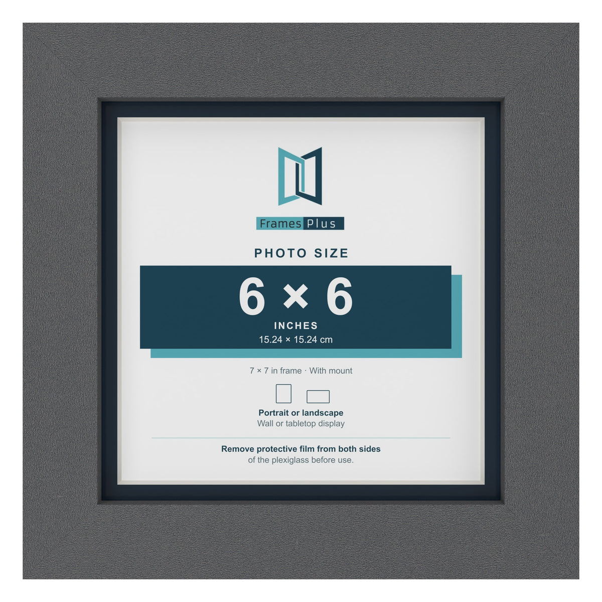 Dark Grey 7 x 7 inch picture frame with a Pacific Blue mount for a 6 x 6 inch photo
