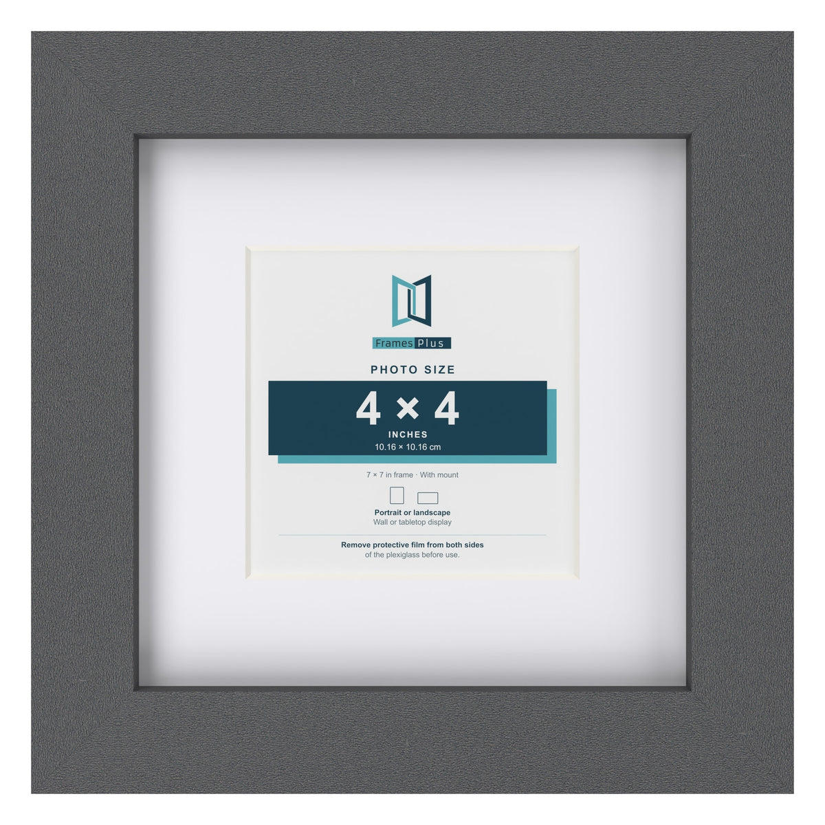Dark Grey 7 x 7 inch picture frame with a white mount for a 4 x 4 inch photo