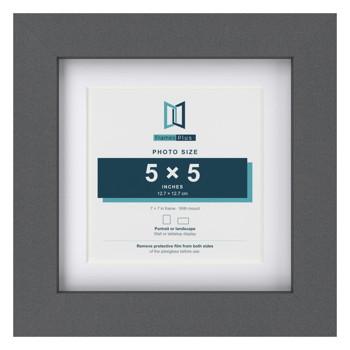 Dark Grey 7 x 7 inch picture frame with a white mount for a 5 x 5 inch photo