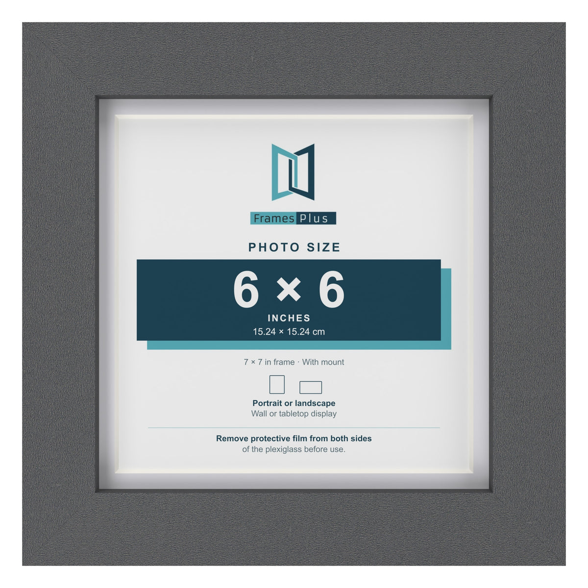 Dark Grey 7 x 7 inch picture frame with a white mount for a 6 x 6 inch photo