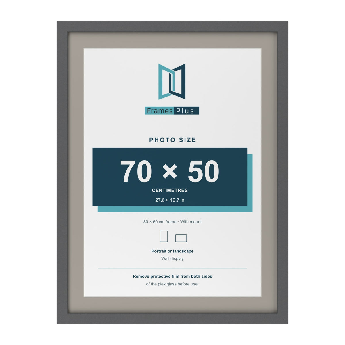 Dark Grey 80 x 60 cm picture frame with a Dawn Grey mount for a 70 x 50 cm photo