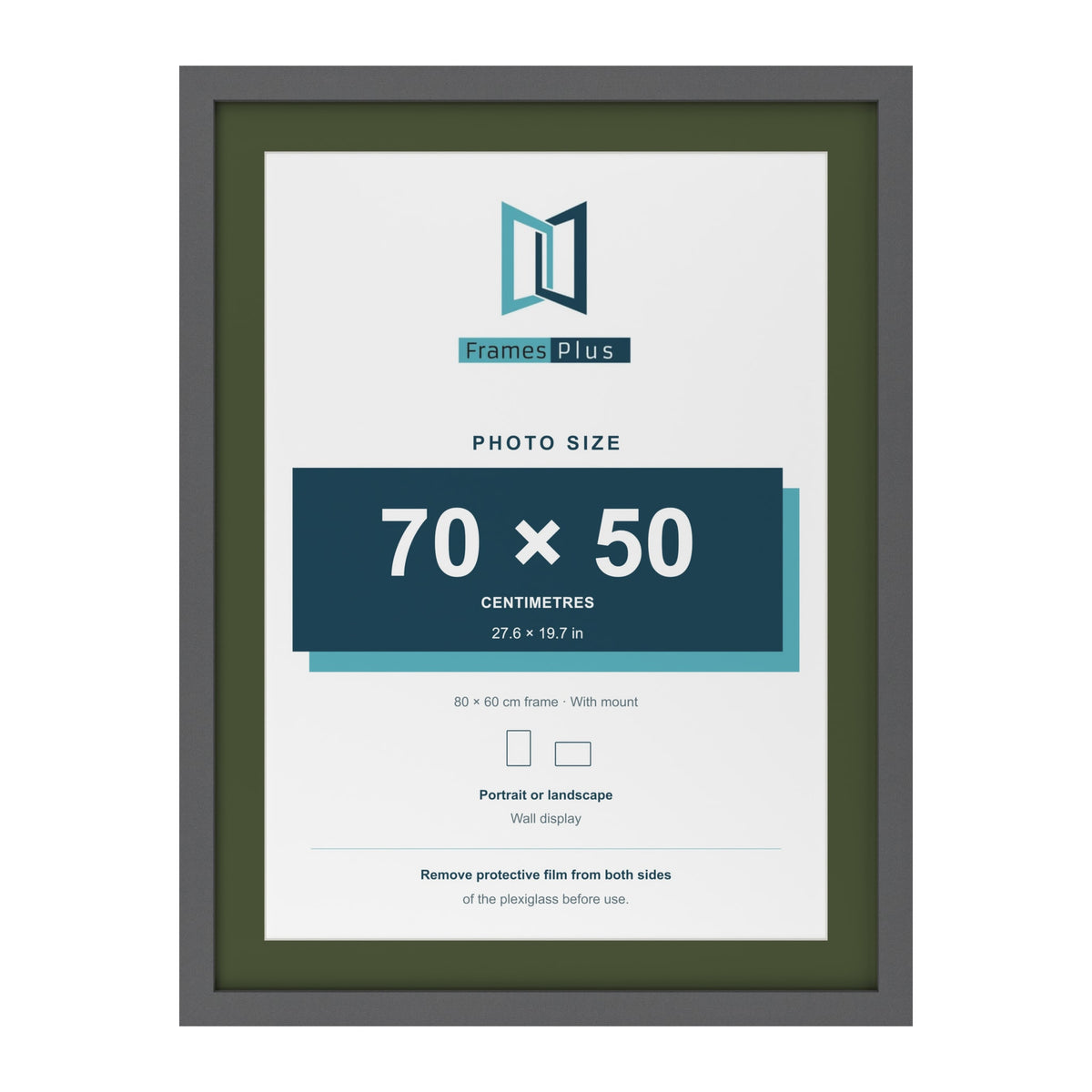 Dark Grey 80 x 60 cm picture frame with a green mount for a 70 x 50 cm photo