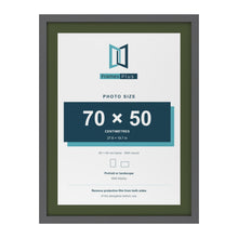 Dark Grey 80 x 60 cm picture frame with a green mount for a 70 x 50 cm photo