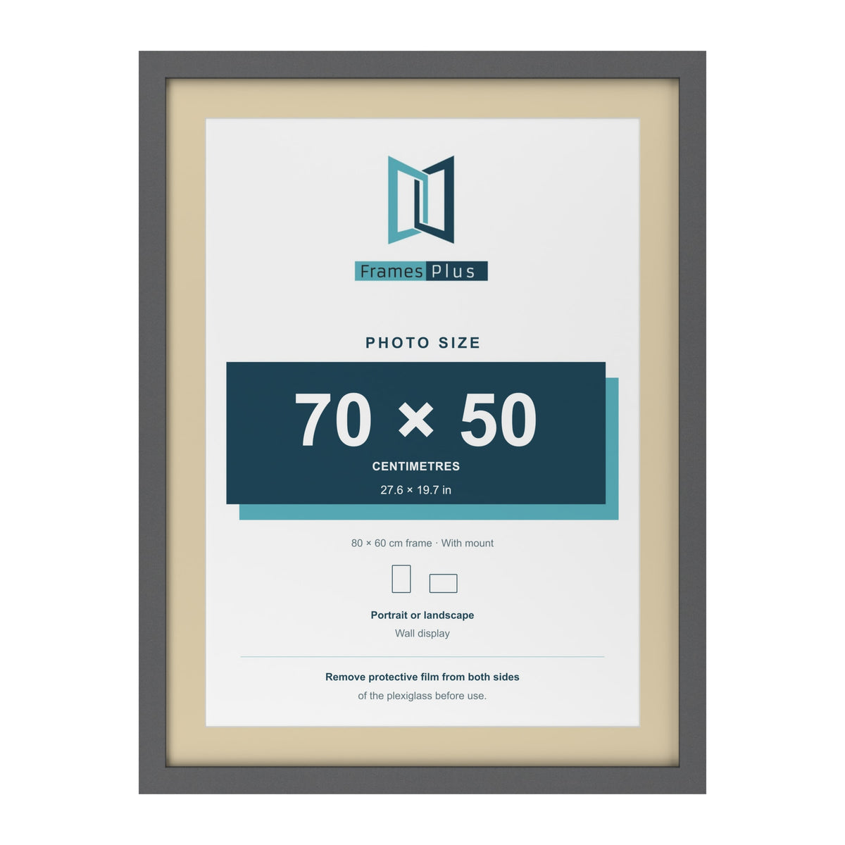 Dark Grey 80 x 60 cm picture frame with an ivory mount for a 70 x 50 cm photo