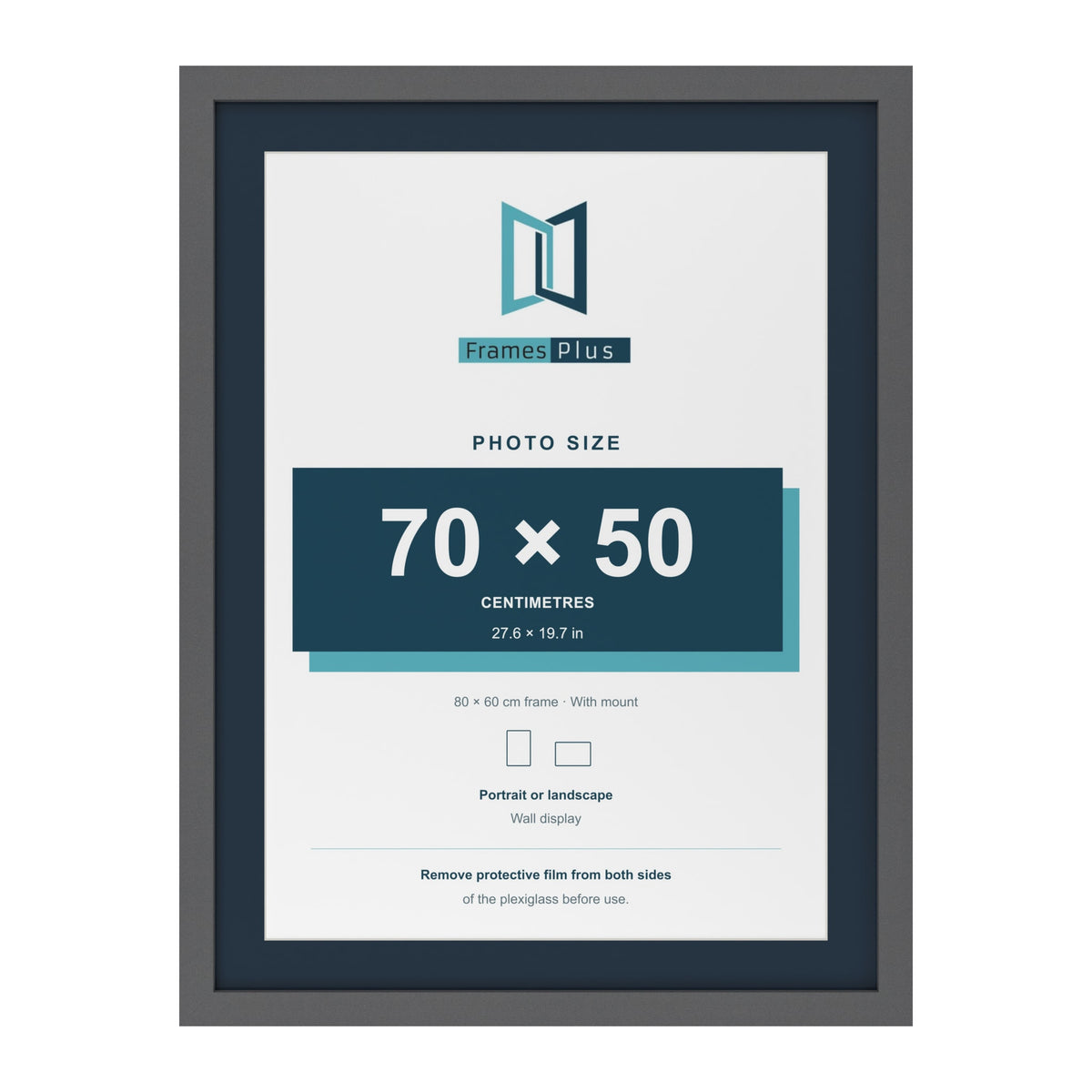 Dark Grey 80 x 60 cm picture frame with a Pacific Blue mount for a 70 x 50 cm photo
